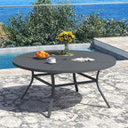 DIFY 59.8" Round Outdoor Patio Dining Table for 8-10, All-Weather Metal Steel Slatted Patio Table with 1.57" Adjustable Umbrella Hole, for Lawn Garden Porch Backyard, Grey