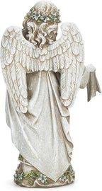 Roman Josephs Studio Inspirational Girl Angel Wearing Floral Trimmed Gown with Birds Garden Statue, 16.5-Inch
