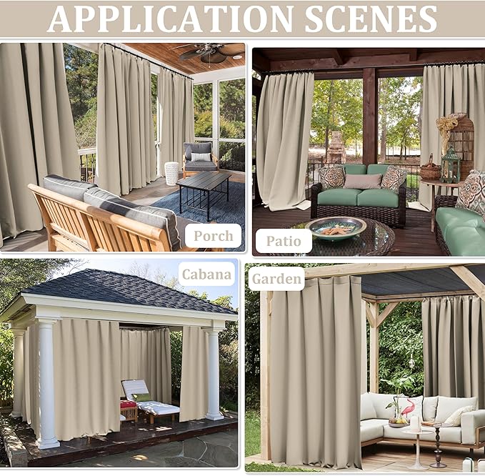 Gazebo Universal Replacement Privacy Curtain,10'×13' Gazebo Outdoor Waterproof Curtains, 4-Panels Sidewall Curtains with Double Zipper for Patio Canopy, Garden and Backyard (Curtain Only)