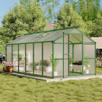 Greenhouse, 8x12 Ft Outdoor Greenhouses, Accessible Green House with Roof Vents and Sliding Doors, Aluminum Frame Polycarbonate Greenhouses, Large Greenhouse for Outdoor Gardens and Backyards, Green
