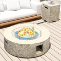 UPHA 42-inch Outdoor Propane Gas Fire Pit Table 50000 BTU Concrete Rectangle FirePit for Outside Patio with Propane Tank Cover, Wind Guad, Blue Glass Rocks, Rain Cover, Beige Texture