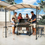 Gotland 8'x 5' Outdoor Grill Gazebo, BBQ Canopy Shelter with 2 Metal Openwork Shelving Units & 5 Tool Hooks, Curved Waterproof Top for Party, Backyard, Poolside Khaki