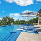 Midtown Umbrellas The Wooden 9 Feet Patio Umbrella With Terylast Navy Stripes (Navy/White Stripes) Polyester Fabric - Aluminum Frame Market Umbrella For Backyard, Deck, Garden, Pool - Wooden Pole