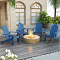 LUE BONA HDPS Adirondack Chairs Set of 8, Fire Pit Outdoor Chair Weather Resistant with Cup Holder, Modern Plastic Chair Plastic for Patio, Deck, Proch, 350LBS, Navy Blue