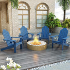 LUE BONA HDPS Adirondack Chairs Set of 4, Fire Pit Outdoor Chair Weather Resistant with Cup Holder, Modern Plastic Chair Plastic for Patio, Deck, Proch, Hotel, Resort, 350LBS, Navy Blue
