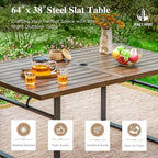 HERA'S HOUSE 7-Piece Outdoor Dining Set for 6, 64" Weather-Resistant Metal Patio Table with 6 Foldable Blue Chairs, Perfect for Garden, Backyard, Porch & Lawn (Space-Saving Design)