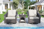 Wicker Swivel Rocking Chairs Set 2 with Storage Side Table - Outdoor Brown Wicker Swivel Glider Chair Outdoor Rocking Chair with Water-Resistant Cushions, Beige