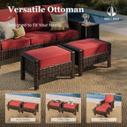 HERA'S HOUSE Red Patio Furniture Set, 8-Piece Outdoor Seating Conversation Sets with High Back Wicker Sofa, 4 x Swivel Chairs with 5.5" Thick Cushions, Fire Pit Table & Ottomans for Deck Yard Garden