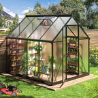 WKM 5.8x7.3 FT Greenhouse for Outdoors, Quick-fit Structure Greenhouse with Window for Ventilation, Aluminum Green House for Garden Backyard, Black