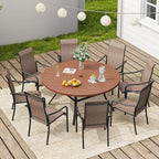 VICLLAX Outdoor Patio Round Dining Table, 56.3"x 56.3" Plastic Tabletop for Deck Lawn Garden Backyard, Walnut