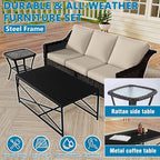 Vista Vibe 5 Pieces Outdoor Rattan Patio Conversation Furniture Set - 78" 3-Seat Sofa | 2 Swivel Glider Rocker Chairs | Wicker End Table | Metal Table, Upholstered Loveseat, Deck (Brown/Beige)