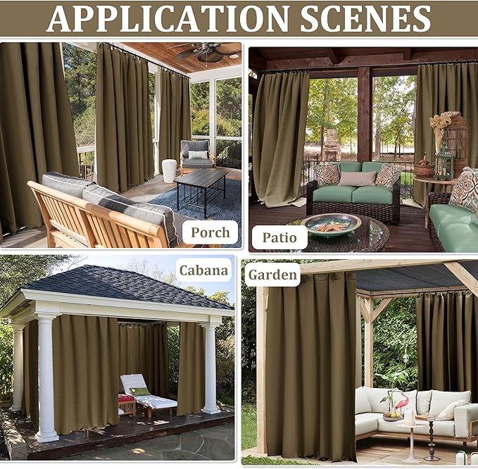 Gazebo Universal Replacement Privacy Curtain,12'×12' Gazebo Outdoor Waterproof Curtains, 4-Panels Sidewall Curtains with Double Zipper for Patio Canopy, Garden and Backyard (Curtain Only)