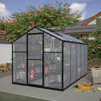 Favfurish 6x10 FT Greenhouses for Outdoors,Heavy Duty Polycarbonate Greenhouse,Lockable Walk-in Green House Sunroom w/ Roof Vent,Aluminum Hot House for Garden Plants Backyard Patio,Black