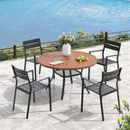 VICLLAX Outdoor Patio Round Dining Table, 41.7"x 41.7" Plastic Tabletop with Storage Shelf for Deck Lawn Garden Backyard, Walnut