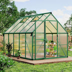 CABIHOME 8x10 FT Outdoor Greenhouse, Polycarbonate Greenhouse with Roof Vent and Ground Nails, Aluminum Large Walk-in Green House w/Lockable Push Door for Outside Garden Backyard (Green, 8x10 FT)
