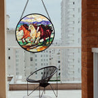 Stained Glass Window Hanging, Colorful Landscape Running Horse Suncatcher for Doors Window Home Sun Catchers Decoration Mother's Day Birthday Gifts for Women, Men, and Mom 9.8x9.8 in