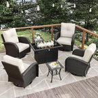 7 Pieces Patio Furniture Sets with Fire Pit Table, Wicker Rattan High Back Outdoor Swivel Rocking Chairs Set with Side Table