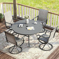 VICLLAX Patio Dining Set for 4, 5 Pieces Outdoor Furniture Includes 40.6" Round Patio Table with Umbrella Hole and 4 Outdoor Swivel Chairs for Lawn Garden, Grey Tabletop and Grey Fabric