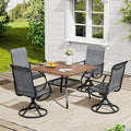 VICLLAX 5 Pieces Outdoor Dining Set, Patio Furniture Set of 4 Patio Swivel Dining Chairs and Square Patio Table with Storage Shelf, Dark Charcoal Chairs & Walnut Tabletop