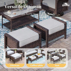 6 Piece Patio Furniture Set with Swivel Chairs, High Back Wicker Rattan Sofa with Extra Thick Cushion, Coffee Table and Ottoman, Outdoor Conversation Set for Backyard Deck, Grey