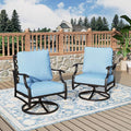 Swivel Patio Chairs Set of 2, High Back Outdoor Swivel Patio Metal Chairs with 5.75" Thick Cushions for Bistro Balcony Porch Deck and Yard, Blue