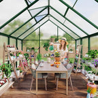 8x10 FT Outdoor Greenhouse, Polycarbonate Greenhouse with Roof Vent and Ground Nails, Aluminum Large Walk-in Green House w/Lockable Push Door for Outside Garden Backyard (Green, 8x10 FT)