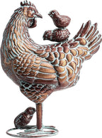 Metal Hen with Chicks Statues Yard Art, 13.5"x18" Metal Hen Chicken Figurine Decor, Vintage Outdoor Garden Statue Sculpture, Lifelike Garden Mother Hen & Baby Chick Sculptures for Chicken Lovers