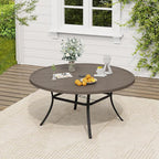 VICLLAX Outdoor Patio Round Dining Table, 53"x 53" Metal Slatted Round Tabletop with Adjustable Umbrella Hole for Deck Lawn Garden Backyard, Antique Grey