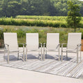 Outdoor Dining Chairs Set of 4, Stackable Patio Chairs with Metal Frame & Textilene Fabric, Perfect for Patio Garden Deck, Ivory