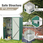 JUMMICO Metal Outdoor Storage Shed 5 x 3 FT Metal Shed with Lockable Door,Waterproof Garden Tool Shed Storage House for Backyard Patio Lawn,Green