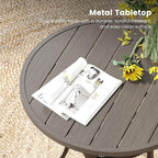 DIFY 3 Pieces Outdoor Patio Bistro Dining Set, 2 Sandshell Textilene Swivel Dining Chairs and 27.6" Grey Wood-Like Small Round Dining Table, Outdoor Table and Chairs