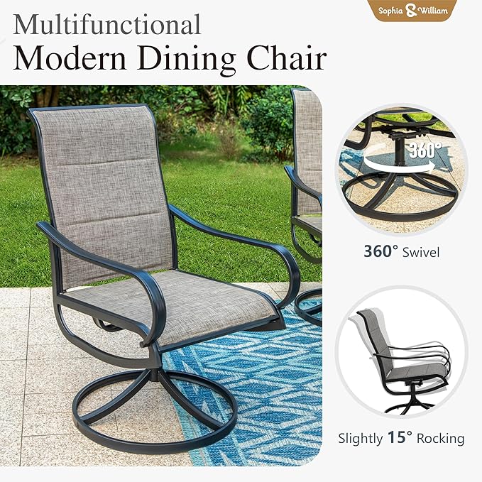 Sophia & William Patio Dining Set 7 Pieces, 6 x Swivel Patio Dining Chairs Qucik Dry, Large 64" Metal Dining Table, for Patio Garden Backyard Support 300lbs
