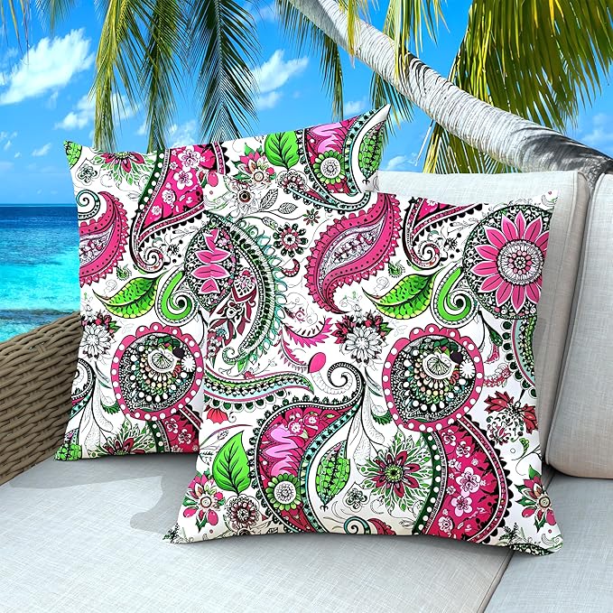 Outdoor Pillows Set of 2, 22''×22''Waterproof Throw Pillow for Patio Furniture, Feathers and Down Filled Outside Decorative Pillows Inserts for Garden, Porch Swing, Couch and Sofa