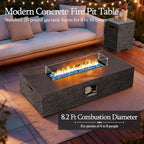 UPHA 56-inch Outdoor Propane Gas Fire Pit Table 50000 BTU Concrete Rectangle FirePit for Outside Patio with Propane Tank Cover, Wind Guad, Blue Glass Rocks, Rain Cover, Grey Horizontal Stripe