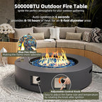 UPHA 42-inch Outdoor Propane Gas Fire Pit Table 50000 BTU Concrete Round FirePit for Outside Patio with Propane Tank Cover, Blue Glass Rocks, Rain Cover, Grey
