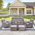 Luxury High Back Outdoor Furniture with 6-Inch Thick Cushions, Patio Furniture Set with Swivel Chairs, 6 PCS Wicker Conversation Set for Porch, Balcony, Deck and Yard