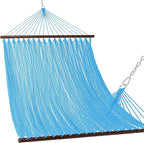 Lazy Daze Hammocks 10.5 FT Double 2 Person Caribbean Rope Hammock, Hand Woven Polyester Hammock with Spreader Bars, for Outside Outdoor Backyard Patio Poolside,450 LBS Capacity,SkyBlue
