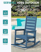 SERWALL Outdoor Rocking Chair Set of 2, Oversized Rocking Chair with Footboard for Adults, HDPE All Weather Resistant Rocking Chairs for Patio, 350lbs Weight Capacity, Navy