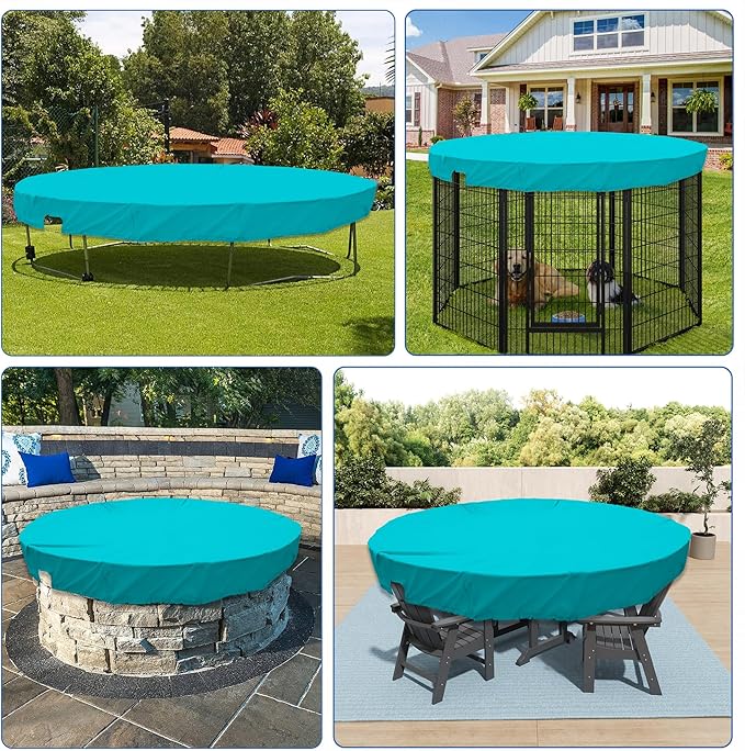 ECOOPTS 19 ft Waterproof Round Polyester Pool Cover for Above Ground Pools, Swimming Pool Cover Protector Winter Safety Cover (Turquoise)