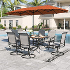 Sophia & William Patio Set with Umbrella Patio Dining Set for 6 with 13ft Rectangle Patio Umbrella Red, 6 x Patio Chairs Grey, 1 Wood Like Outdoor Dining Table with Umbrella Hole for Lawn Garden