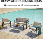 NATURAL EXPRESSIONS 4 Pieces Patio Furniture Sets,Metal Outdoor Patio Furniture Sets,Outdoor Sectional Patio Conversation Set,Wooden Anti-Scald Armrest,Sling Mesh,4" Olefin Cushions
