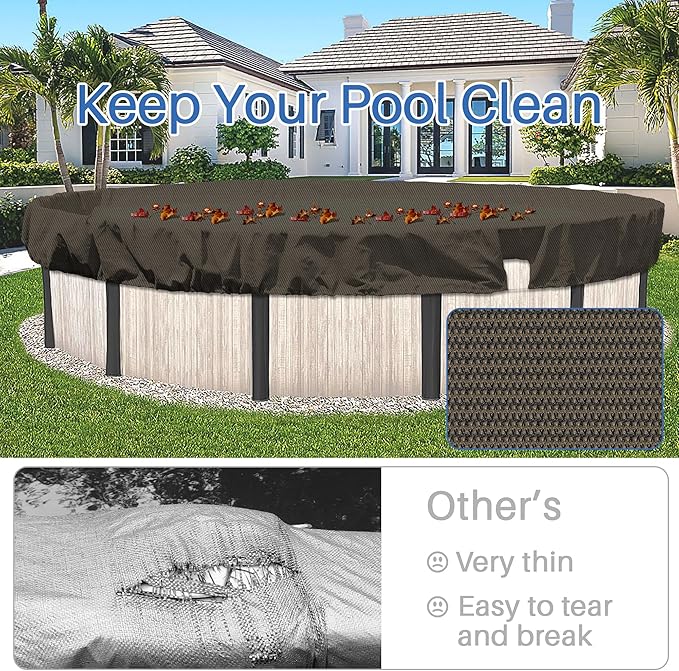 ECOOPTS 7 ft Round Pool Cover for Above Ground Pools, Swimming Pool Cover Protector Winter Safety Cover (Brown)