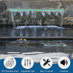 19.6 Inch Pool Waterfall Spillway, Stainless Steel Pond Waterfalls with Multi Color-LED Light Outdoor Pool Fountain, Water Flow Fountains Kit for Garden Patio & Rockery Decoration