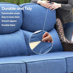 Swivel Patio Chairs sofa Set of 6 - 6" Thick Cushion - Wicker Outdoor Swivel Rocker Patio Chair ,Sofa/Glass coffee table, High Back Comfortable Outdoor Glider Chairs - Brown Wicker Blue Cushions