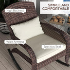 Outsunny Outdoor Wicker Adirondack Rocking Chair, Patio Rattan Rocker Chair with High Back, Seat Cushion, and Pillow for Garden, Porch, Balcony, Cream White
