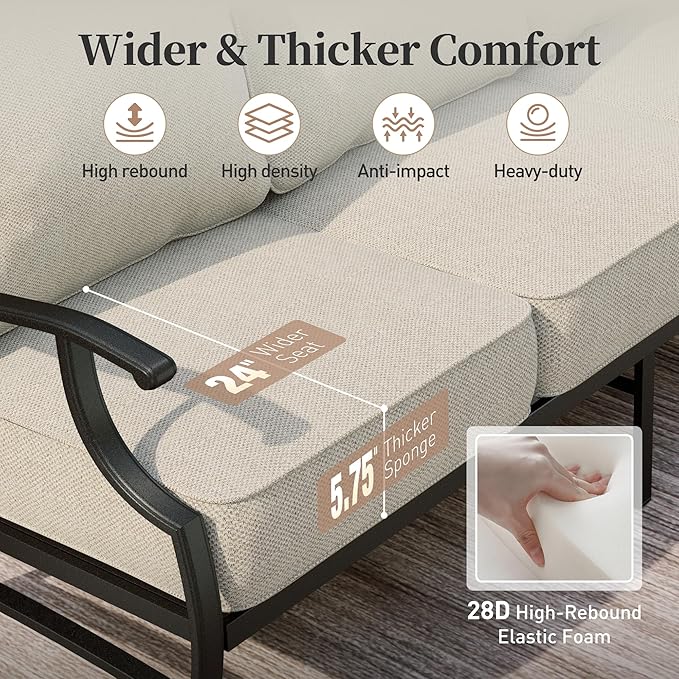 Patio Furniture Set, Modern Metal Outdoor Patio Furniture, 3 Seater Sofa, 2 Fixed Chairs, 2 Rocking Chairs, 2 Ottomans and 5.75" Extra Thick Cushion, Patio Conversation Set for Garden