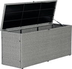 happimess TRK1001A Nino 47.24" Modern Minimalist Outdoor Faux Wicker Deck and Patio Storage Box, Gray, Soft-Close, for Package Delivery, Patio Furniture, Cushions, Gardening Tools, Pool Supplies