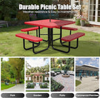 8-Person Outdoor Picnic Tables,46" Heavy-Duty Metal Square Picnic Table,Expanded Metal Commercial-Grade Table with 4 Benches & Umbrella Hole,Waterproof Coating Beach Table for Patio,Garden, Backyard