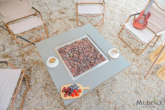 AMS Fireplace | Modeno | Westport | Firepit Table | Cover and Lava Rocks Included | (Fuel: Natural Gas - Light Gray)