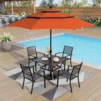 PHI VILLA Outdoor Dining Set 6 PCS with 10ft 3-Layer Round Umbrella(Orange Red),1 Square 37"x 37"Dining Table,4 Bistro Chairs& 10ft Patio Umbrella